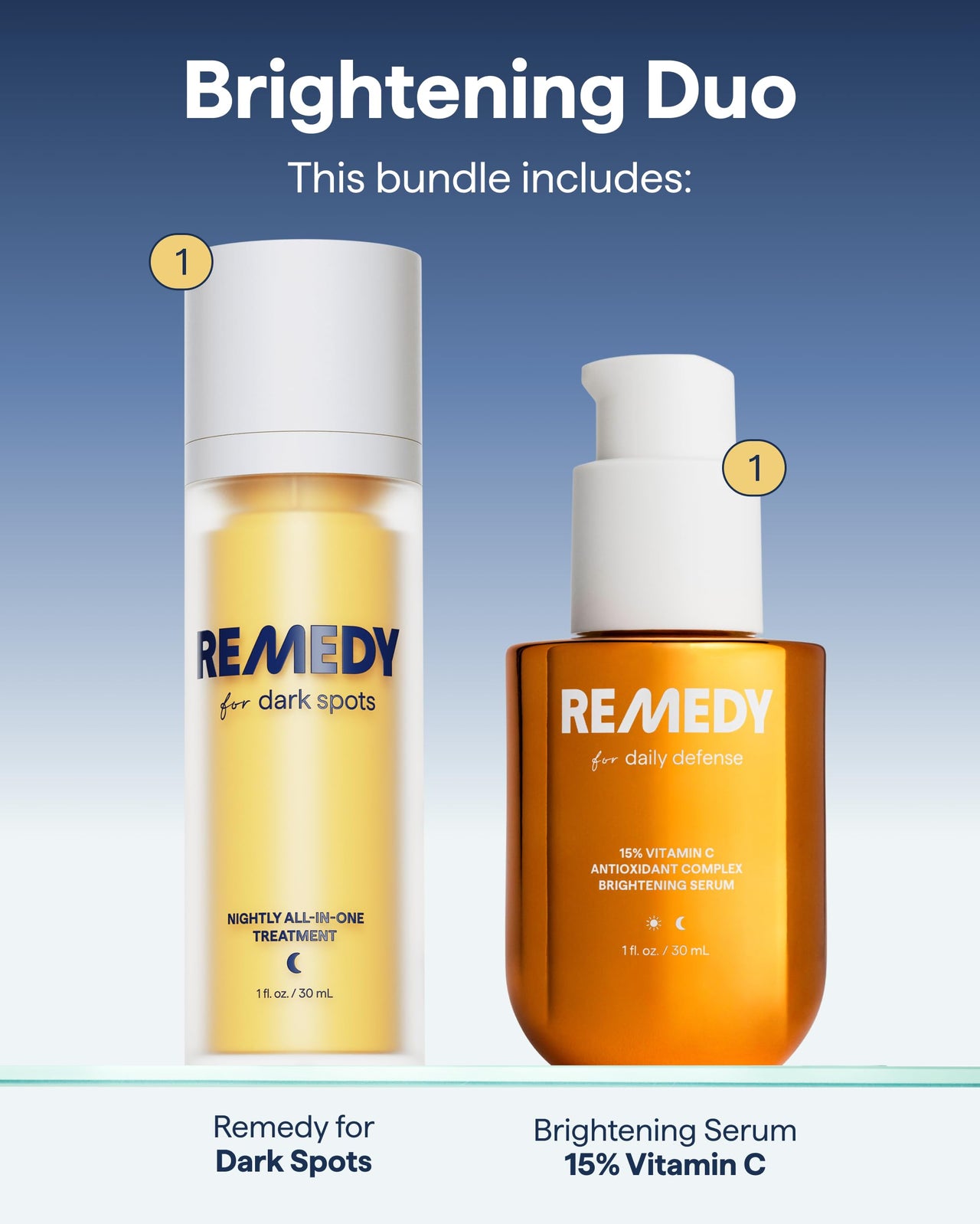 Remedy Vitamin C Daily Defense and Dark Spots Serum Duo | Even Tone, Brightening & Correcting Set | Ferulic Acid, Tranexamic Acid, Retinol, Kojic Acid | By Dermatologist Dr. Shah | 2 x 1 fl oz