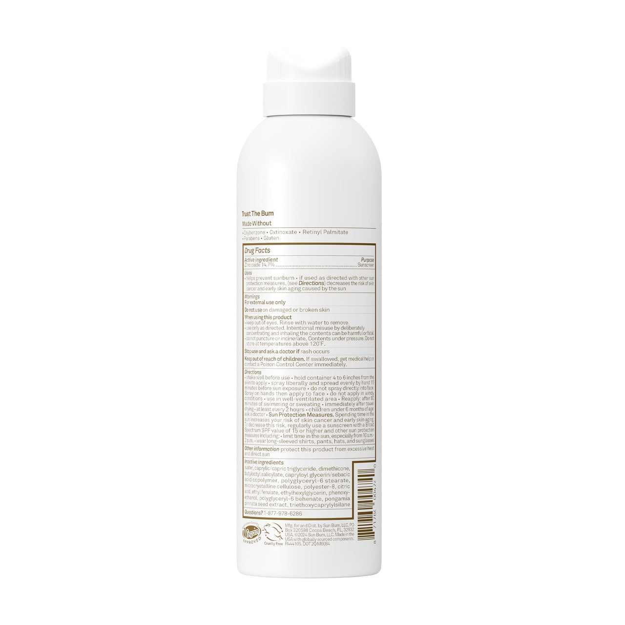 Sun Bum Mineral SPF 30 Sunscreen Body Spray - Water-Resistant Broad Spectrum Moisturizing Sunscreen with Vitamin E - Hawaii 104 Act Compliant (Made without Octinoxate & Oxybenzone) - 6 oz