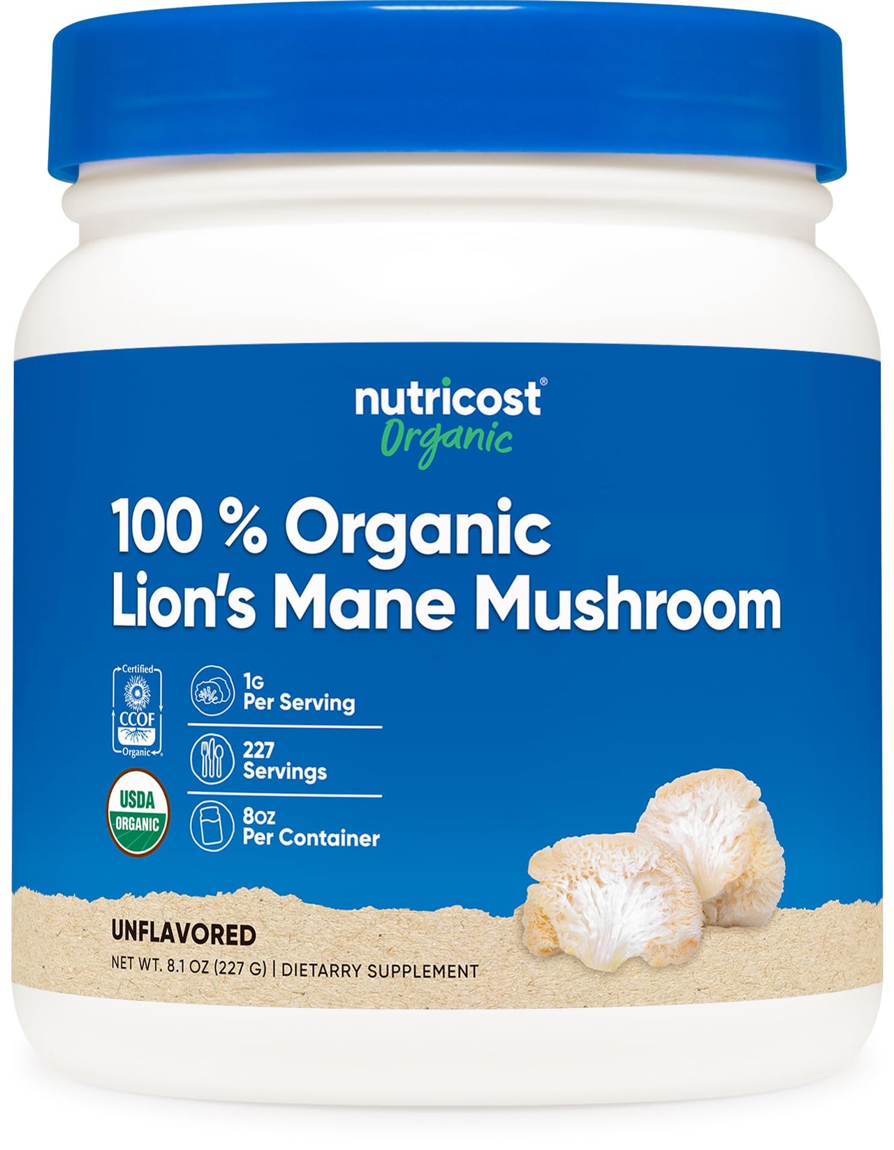 Nutricost Organic Lion's Mane Mushroom Powder (8 oz) - 227 Servings, Certified USDA Organic Supplement