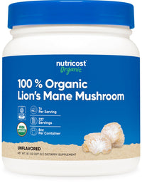 Thumbnail for Nutricost Organic Lion's Mane Mushroom Powder (8 oz) - 227 Servings, Certified USDA Organic Supplement
