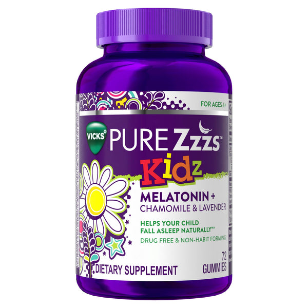 PURE Zzzs Kidz, Kids Melatonin Gummy, Sleep Aid, Low Amount of Melatonin for Kids, with Chamomile and Lavender, Melatonin 1 mg, Melatonin Gummies Kids, Berry Flavored, 72 Sleep Gummies