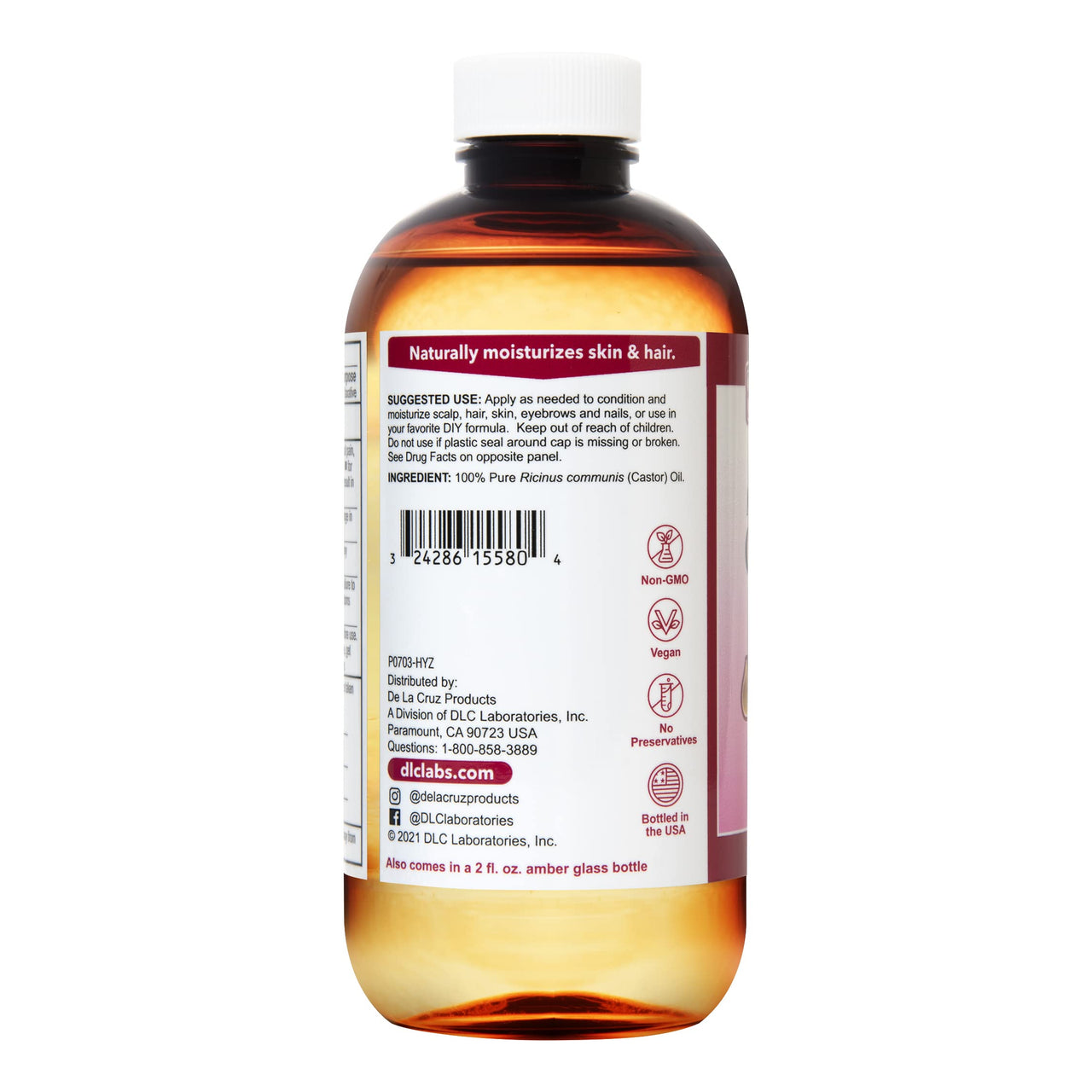 De La Cruz Castor Oil - 100% Pure Castor Oil for Hair, Skin, Eyelashes, and Eyebrows - USP Grade, 8 FL Oz