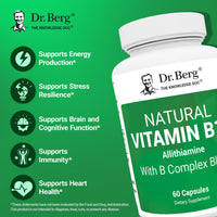 Thumbnail for Dr. Berg Natural Vitamin B1 B6 B12 Complex - Allithiamine Vitamin B1 Supplement with 8 Essential Vitamin B Complex for Men & Women Including Thiamin, Niacin, Folate, Magnesium & More - 60 Capsules