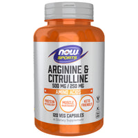 Thumbnail for NOW Sports Nutrition, Arginine & Citrulline 500 mg/ 250 mg, Amino Acids, 120 Veg Capsules