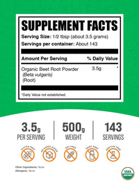 Thumbnail for BulkSupplements.com Organic Beet Root Powder - Superfood Supplement, Beet Root Supplements - Vegan & Gluten Free, 3.5g per Serving, 500g (1.1 lbs) (Pack of 1)