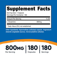 Thumbnail for Nutricost L-Glutamine 800mg, 180 Capsules - Gluten Free, Non-GMO