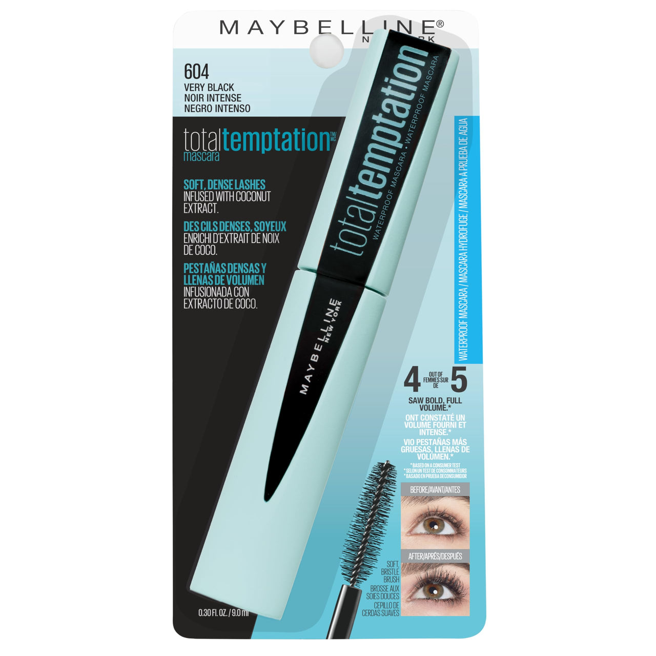 Maybelline New York Makeup Total Temptation Waterproof Mascara, Very Black, 0.3 Fl Oz (Pack of 1) , K2466800