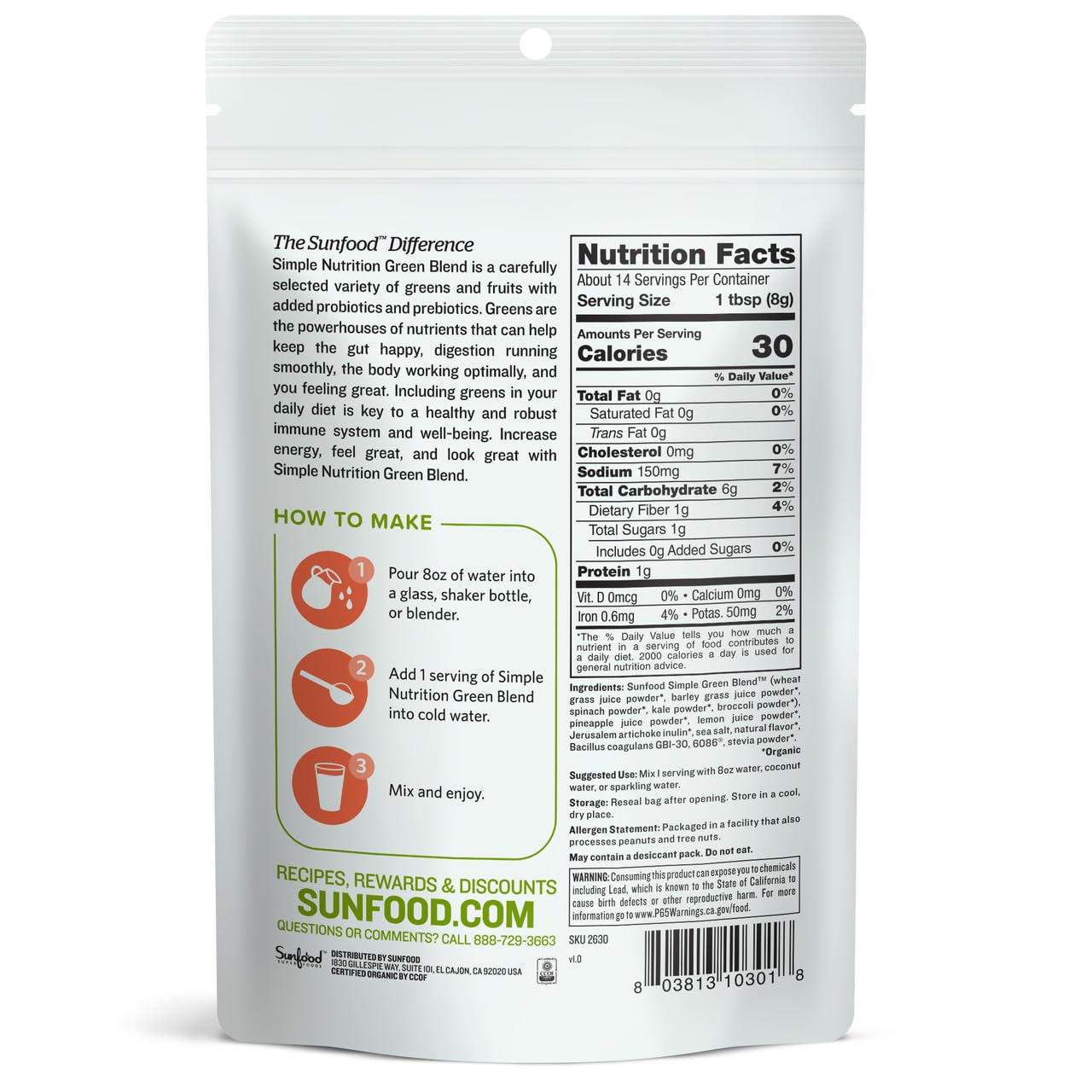 Sunfood Simple Nutrition, Green Blend, Organic New 4 oz