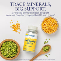 Thumbnail for SOLARAY Zinc Copper Amino Acid Chelate - Immune Support Supplement w/Chelated Zinc 50mg - Bone, Skin, Heart Health and Thyroid Support - with Iodine from Kelp, 60-Day Guarantee, 100 Serv, 100 VegCaps