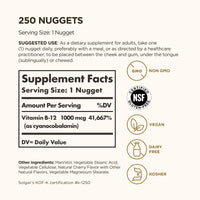 Thumbnail for Solgar Vitamin B12 1000 mcg, 250 Nuggets - Supports Production of Energy, Red Blood Cells - Healthy Nervous System - Promotes Cardiovascular Health - Vitamin B - Non-GMO, Gluten Free - 250 Servings