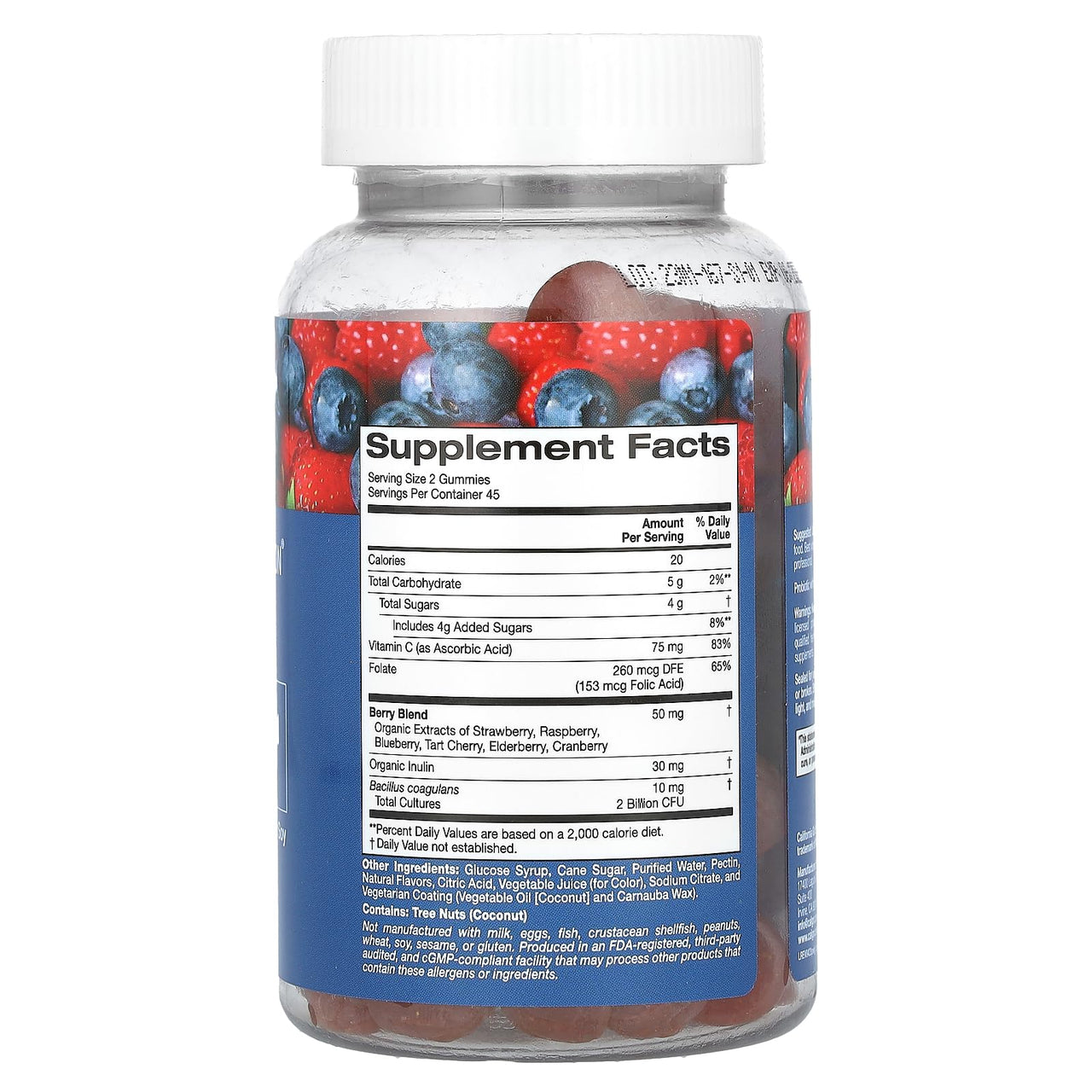 California Gold Nutrition Probiotic with Inulin Gummies, Natural Mixed Berry, 90 Vegetarian Gummies, 1 Count (Pack of 1)