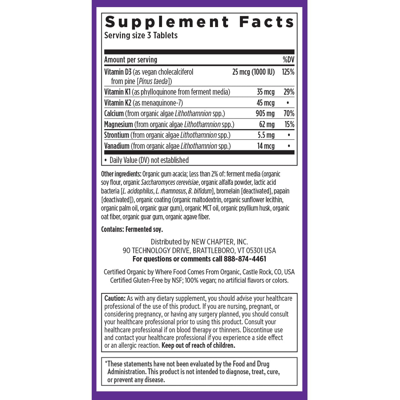 New Chapter Calcium Supplement - Bone Strength Plant-Based USDA Organic Calcium with Magnesium, Vitamin D3+K2, for Bone Health & Joint Mobility, Heart Support, 905 mg dose - 120 Slim Tablets
