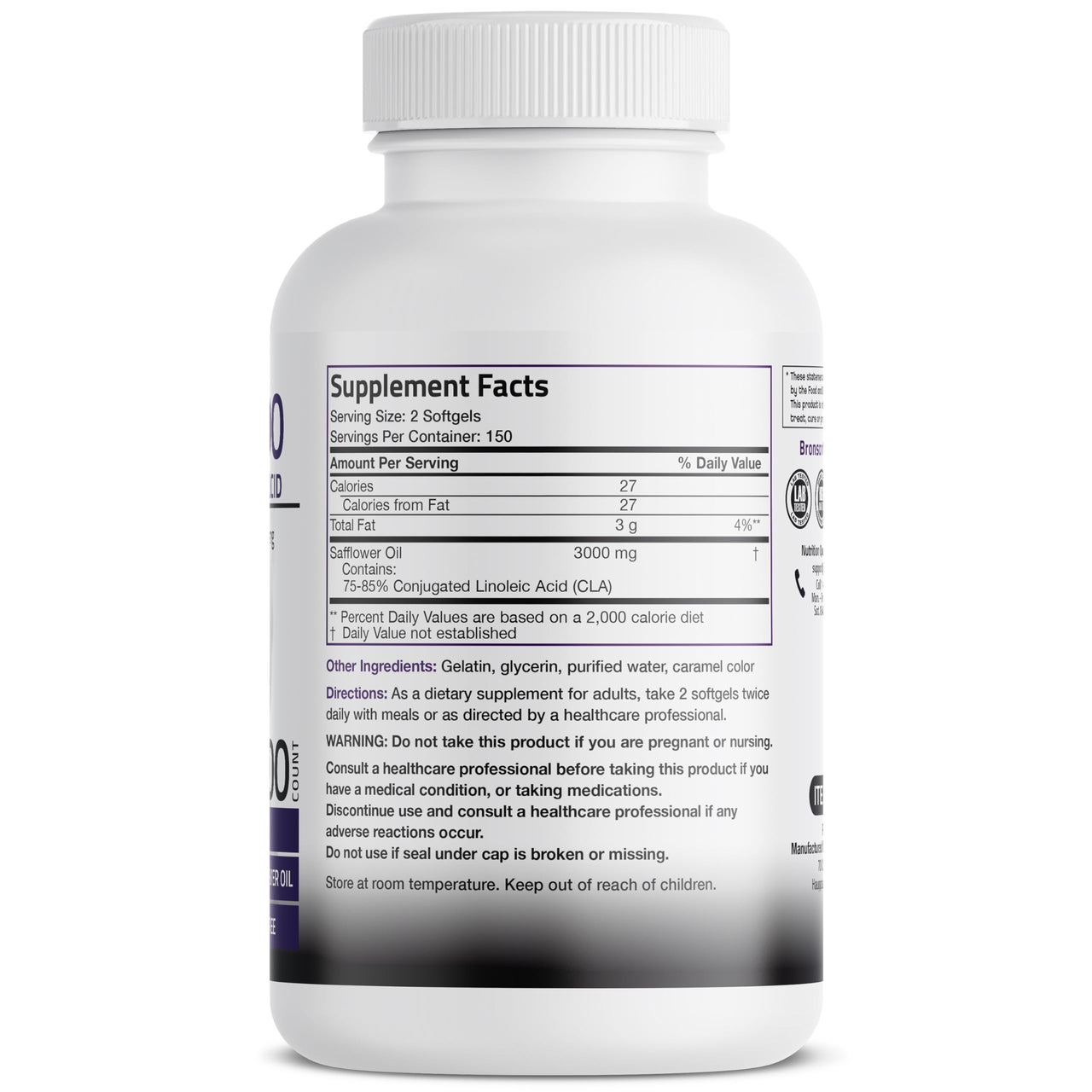 Bronson CLA 3000 Extra High Potency Supports Healthy Weight Management Lean Muscle Mass Non-Stimulating Conjugated Linoleic Acid 300 Softgels