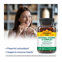 Thumbnail for Country Life Vitamin E-Complex 400 IU – Natural Mixed Tocopherols – Antioxidant & Immune Support – Promotes Skin Health & Fights Oxidative Stress – Certified Gluten-Free – 90 Softgels