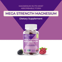 Thumbnail for SUKU Vitamins - Mega Strength Magnesium - 177 mg of Magnesium Bisglycinate Gummies for Muscle Function - Easy to Chew - Non GMO, Gluten Sugar Free - Grape BlackBerry Flavored Gummy Vitamins (50 Count)