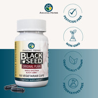 Thumbnail for Amazing Herbs Whole Spectrum Black Seed Original Plain, Vegetarian Capsules - Gluten Free, Non GMO, Cold Pressed Nigella Sativa Aids in Digestive Health - 100 Count, 475mg