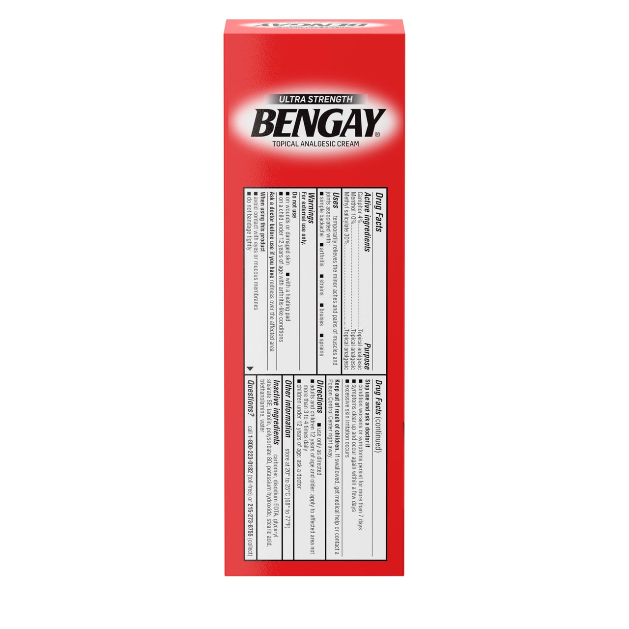 Bengay Ultra Strength Topical Pain Relief Cream, Non-Greasy Topical Analgesic for Minor Arthritis, Muscle, Joint and Back Pain, Camphor, Menthol and Methyl Salicylate, 4 OZ