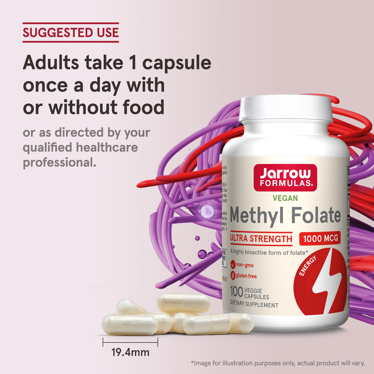 Jarrow Formulas Methyl Folate Veggie Caps - 1000 Mcg - 100 Count - Methyl Folate Supplement â€“ To Provide Folate - 5-MTHF Supplement - Non-GMO - Gluten Free