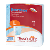 Thumbnail for Tranquility SmartCore Adult Disposable Briefs, Incontinence Control with Breathable Kufguard Technology, Fastening Tabs & Wetness Indicator, Latex-Free, Adult Large, 34oz Capacity, 12ct Bag