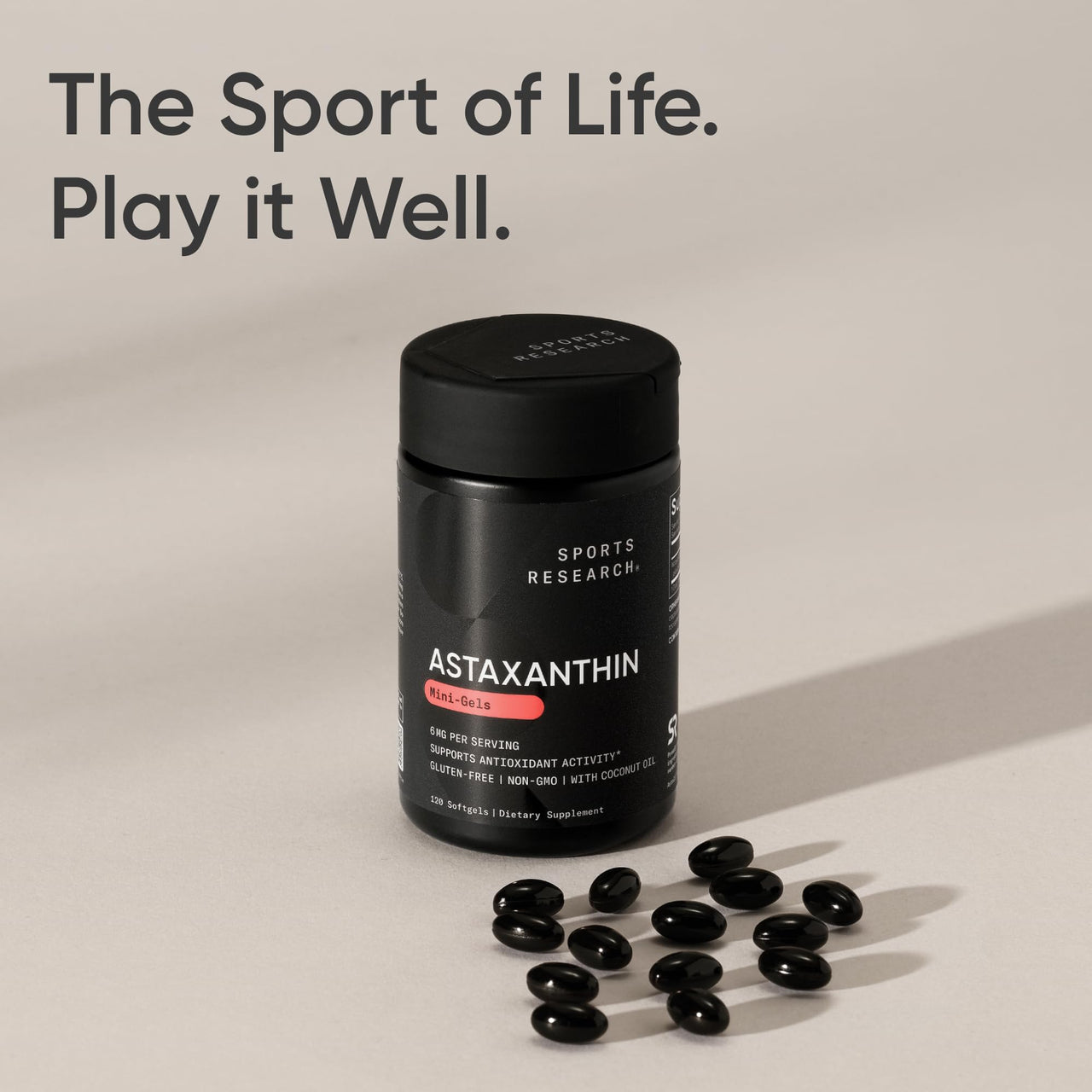 Sports Research Astaxanthin Supplement from Algae - Softgels for Antioxidant Activity, Skin & Eye Health Support - Made with Coconut Oil, Non-GMO Verified & Gluten Free - 6mg, 120 Count