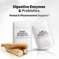 Thumbnail for Codeage Raw Women’s Probiotic+ Supplement - 34 Probiotic Strains, 100 Billion CFUs, Digestive Enzymes, Prebiotic Blend, DIM, Herbal Extracts, Phytonutrients - Non-GMO - 30 Capsules