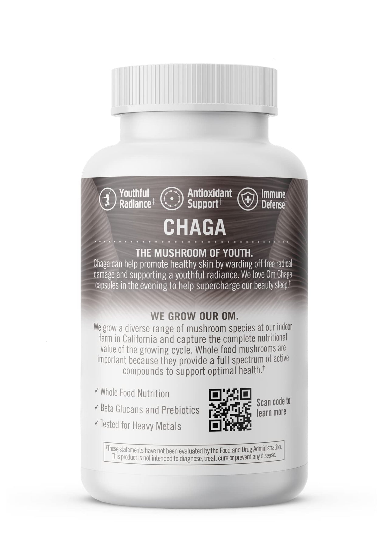 Om Mushroom Superfood Chaga Mushroom Capsules Supplement, Sacred Antioxidants & Immune Support, 90 Count, 30 Days