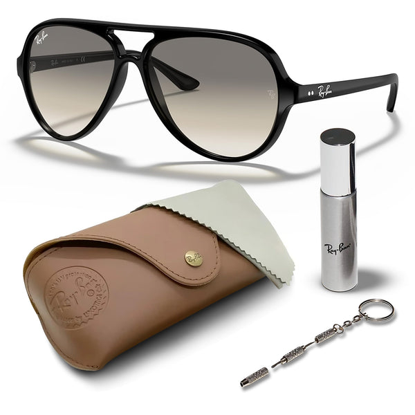 Ray-Ban RB4125 CATS 5000 CLASSIC Pilot Shaped Non-Polarized Sunglasses for Men – Includes Official RAYBAN Eyewear Kit – Ideal Formal & Casual Wear Sunglasses – Light Grey Gradient Lens