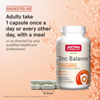 Thumbnail for Jarrow Formulas Zinc Balance 15 mg - 100 Servings (Veggie Caps) - Zinc with Copper - Essential Minerals for Immune System Support - Immune Support Supplement - Gluten Free Copper Supplement, Vegan