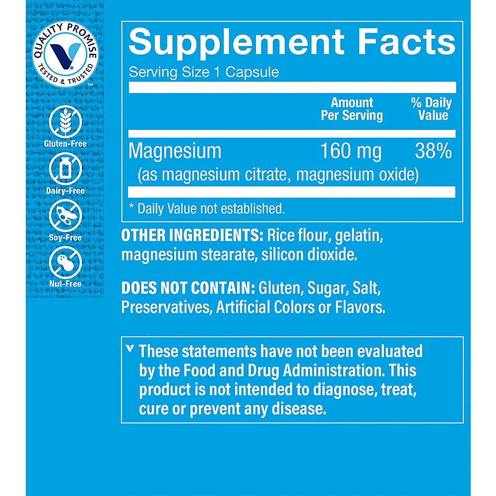 The Vitamin Shoppe Magnesium Citrate 160MG - Muscle Relaxation, Bone Health & Energy Production, Highly Absorbable (300 Capsules)