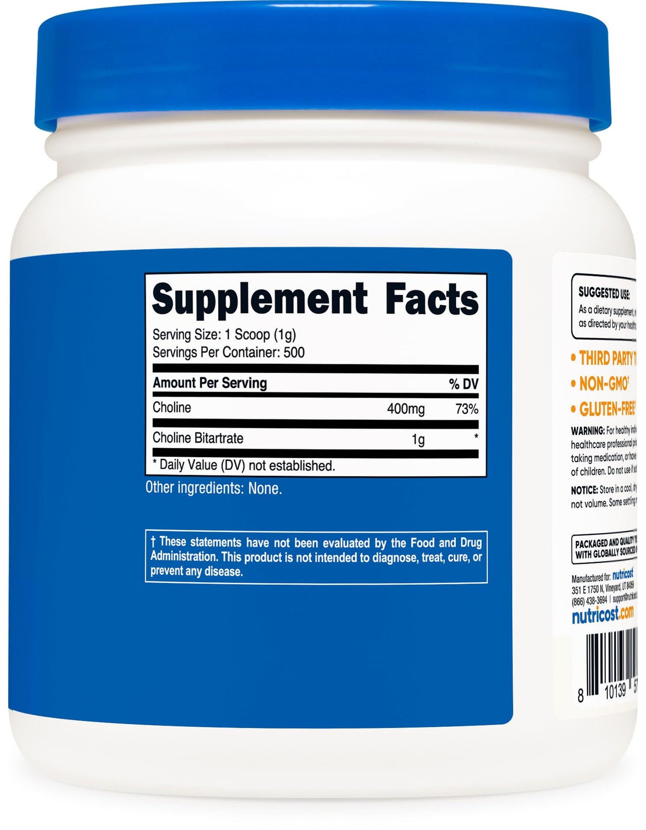 Nutricost Pure Choline Bitartrate Powder 500 Grams