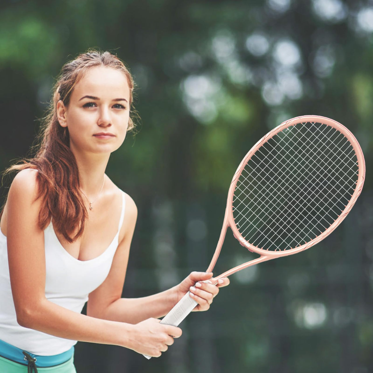 MBFISH Tennis Racket - Super Value Set with Pre-Strung, Comfortable Handle, 27'' Tennis Racquet for Adults, Includes 3 Tennis Balls, 2 Overgrips and 1 Tennis Bag Coral Pink