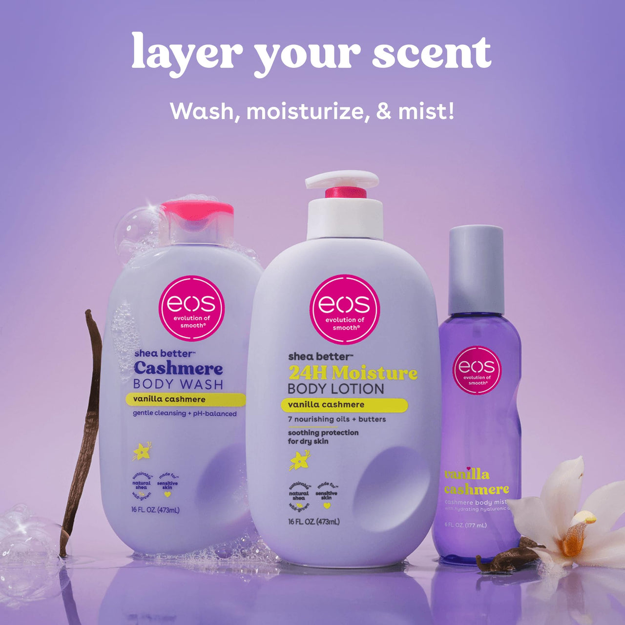 Buy eos Shea Better Body Lotion Vanilla Cashmere, 24-Hour Moisture Skin Care, Lightweight & Non-Greasy, Natural Shea, Vegan, Vanilla Body Lotion, 16 fl oz Online