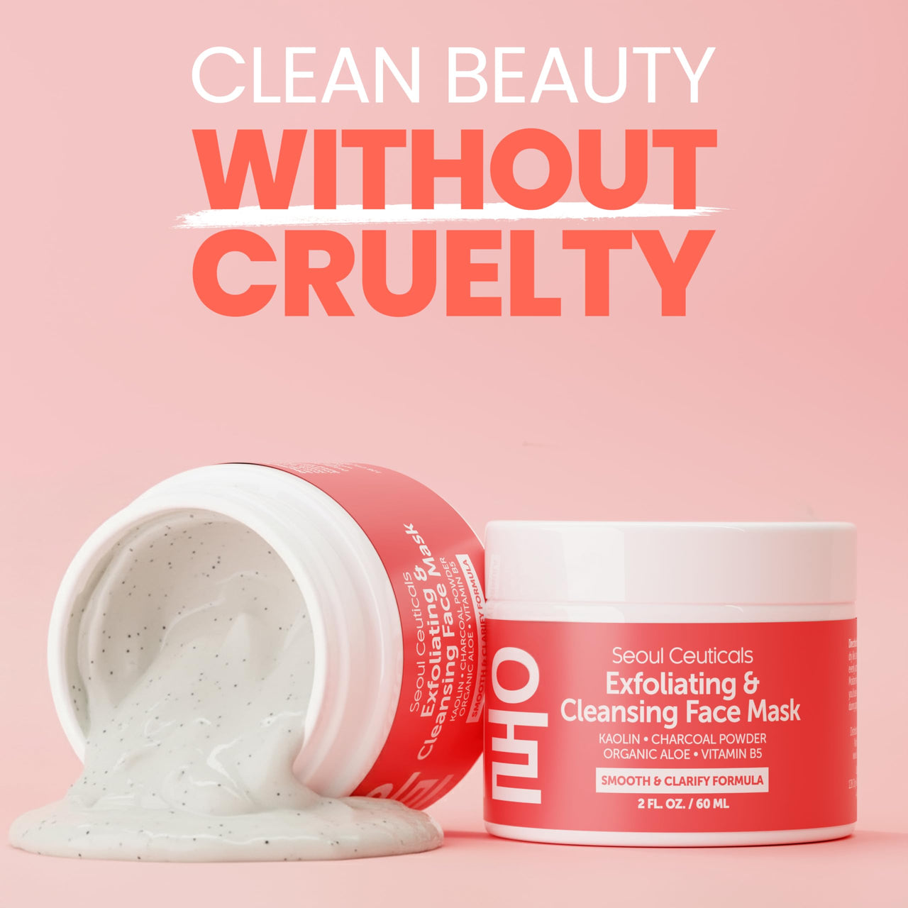 SeoulCeuticals Korean Face Scrub - Exfoliating Face Mask Skincare K Beauty Mask for Glass Skin - Kaolin Clay + Charcoal Cream Exfoliant Mask 2oz