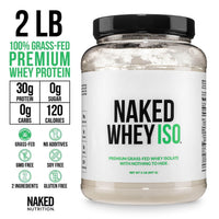 Thumbnail for NAKED Whey Isolate Protein - Only 2 Ingredients, 30g Grass-Fed Protein, Zero Carb, Unflavored, Undenatured, Non-GMO, No Soy, Gluten-Free, No Preservatives - 28 Servings