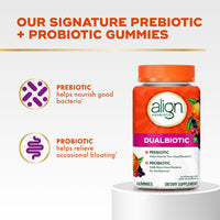 Thumbnail for Align Dualbiotic, Prebiotics and Probiotics for Women and Men, Probiotics for Digestive Health, Prebiotics Help Nourish Good Bacteria, Natural Fruit Flavors, 60 Probiotic Gummies
