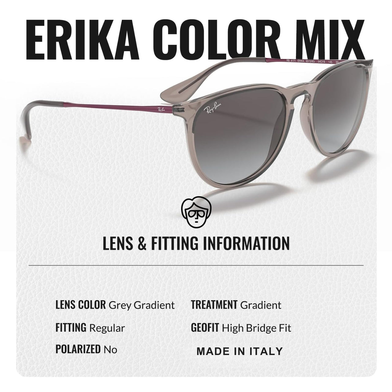 Ray-Ban RB4171 ERIKA COLOR MIX Phantos Shaped Non-Polarized Sunglasses for Women – Includes Official RAYBAN Eyewear Kit – Ideal Formal & Casual Wear Sunglasses – Light Grey Gradient Lens