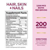 Thumbnail for Nature's Bounty Optimal Solutions Hair, Skin and Nails Gummies with Biotin, 2500 mcg, Strawberry Flavored, 200 Count, 100 Total Servings