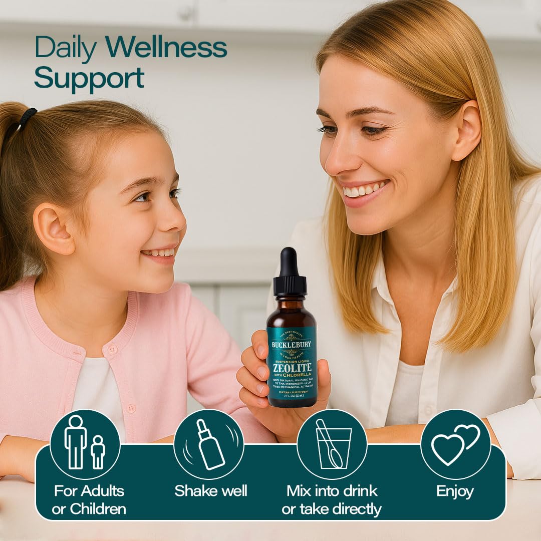 BUCKLEBURY Zeolite Liquid Suspension w/Chlorella - Detox Support, Immune System and Digestive Tract Health Support for Kids and Adults (60 Servings)