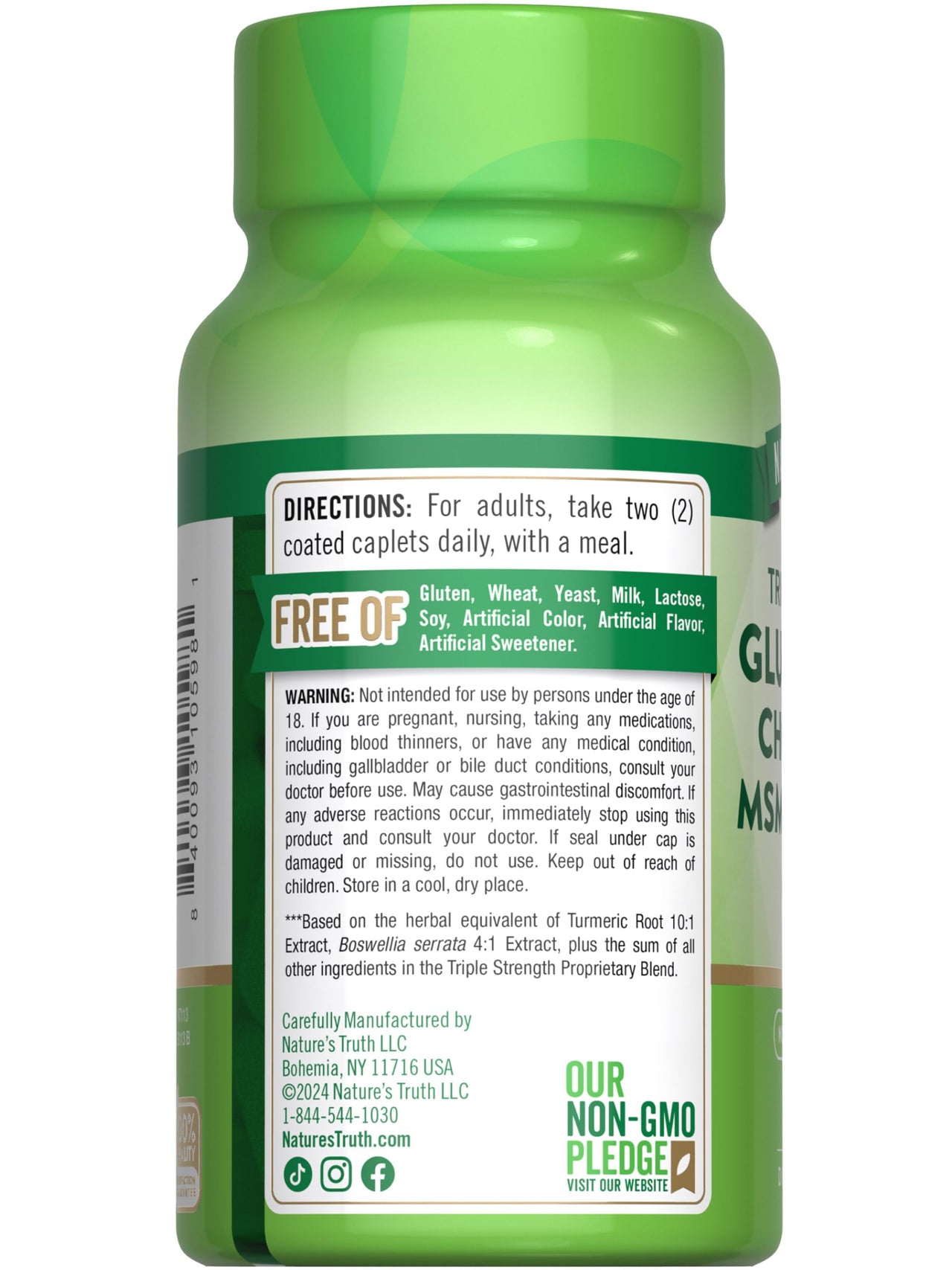 Nature's Truth Glucosamine Chondroitin MSM Complex | 60 Caplets | with Turmeric | Triple Strength Formula | Non-GMO and Gluten Free Supplement