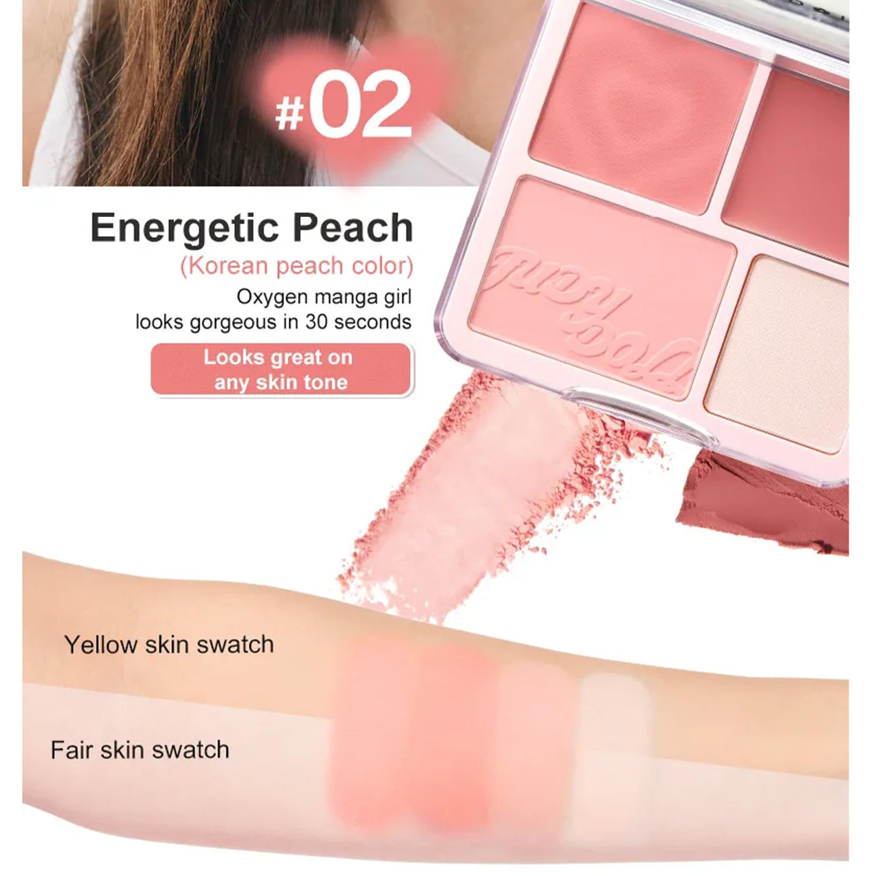 Ueuiu Judy Doll Blush Contour Palette, 2 In 1 Blush Highlight Palette, Blush and Highlighter Makeup, Non-greasy, Lasting Sparkling, Sculpt the Face Makeup (#02 Energetic Peach, 9g)
