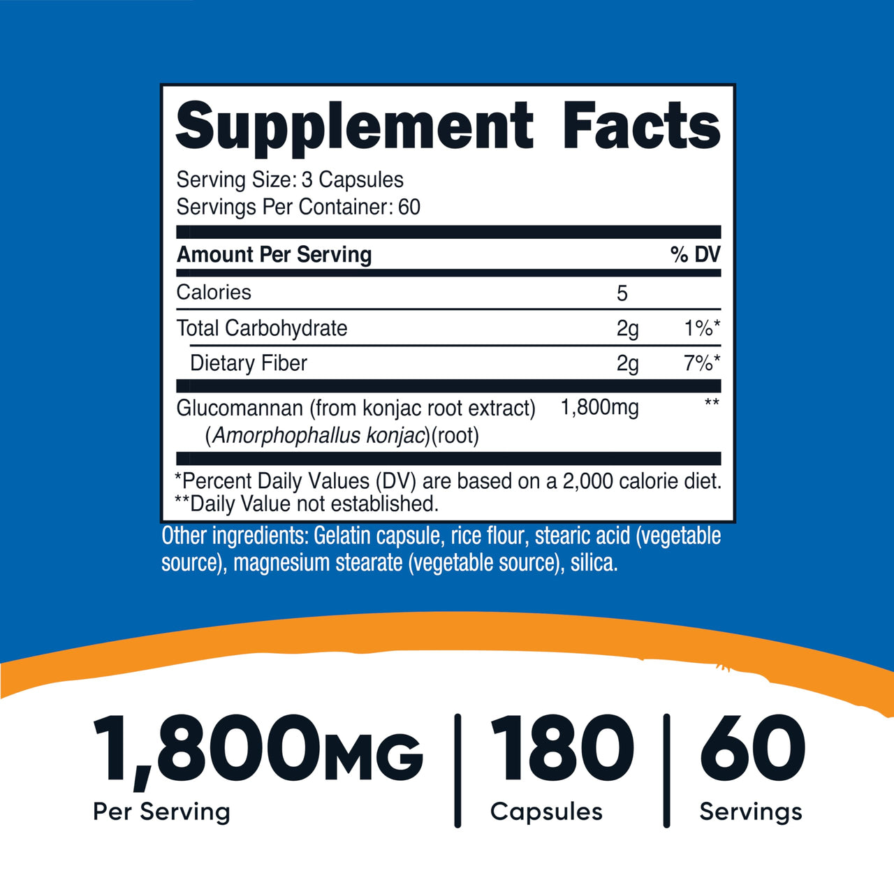 Nutricost Glucomannan 1,800mg Per Serving, 180 Capsules - Natural Fiber Source, Non-GMO, Gluten Free
