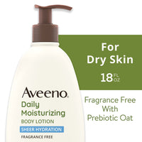 Thumbnail for Aveeno Sheer Hydration Daily Moisturizing Fragrance-Free Lotion with Nourishing Prebiotic Oat, Fast-Absorbing Body Moisturizer for Dry Skin with Lightweight, Breathable Feel, 18 fl. oz