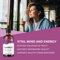 Thumbnail for Vimergy Licorice – Promotes Digestive Function* 57 2mL (50-58 Drops) Servings (200mg Extract Per Serving) – Benefits Respiratory Health* – USDA Certified Organic, Vegan, Gluten-Free – 115 mL