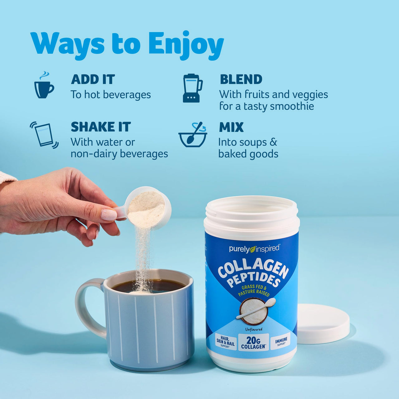 Purely Inspired Collagen Powder, Unflavored (20 Servings) - 20g Collagen Peptides Protein Powder for Women & Men - Grass-Fed & Pasture Raised - Gluten-Free, Paleo & Keto-Friendly Collagen Drink