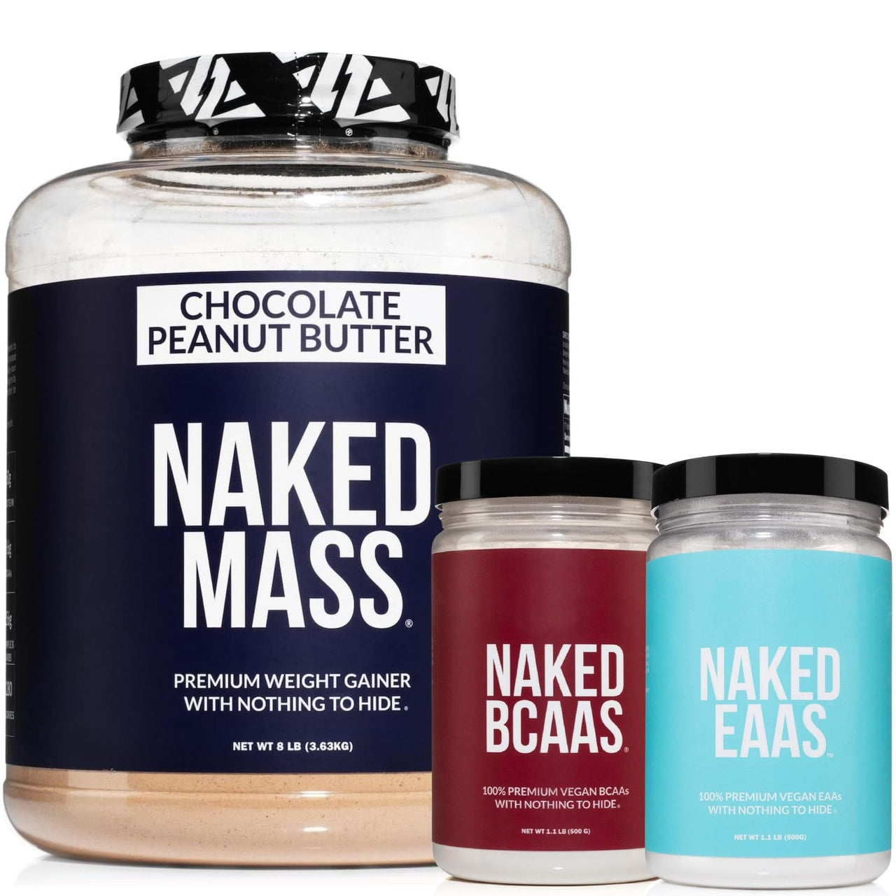 NAKED Chocolate Peanut Butter Mass Protein 8LB - EAAs (50 Servings) - BCAAs (100 Servings) – Bulk; Vegan; Non-GMO; Gluten Free; Soy Free
