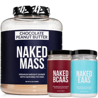 Thumbnail for NAKED Chocolate Peanut Butter Mass Protein 8LB - EAAs (50 Servings) - BCAAs (100 Servings) – Bulk; Vegan; Non-GMO; Gluten Free; Soy Free