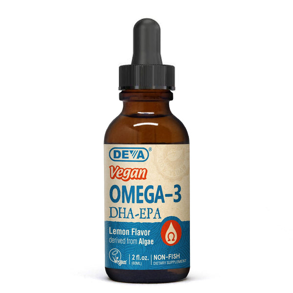 DEVA Vegan Omega-3 Liquid DHA - EPA, Non Fish from Algae, Lemon Flavor, 2 Ounce