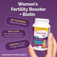 Thumbnail for CONCEIVE PLUS Women's Fertility Support: Conception Fertility Supplement for Her, Aids Hormonal Balance, Folic Acid, B1 B2 B3 B6 B12, Zinc, Biotin, Non-GMO, Vegan Prenatal Vitamin, 30 Days