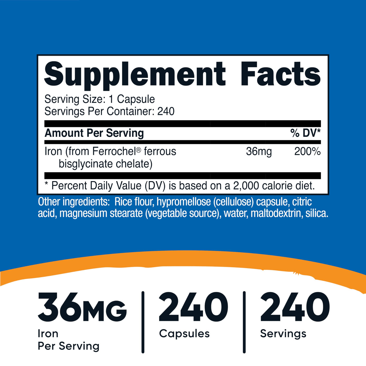 Nutricost Chelated Iron, As Ferrochel, 36mg, 240 Capsules