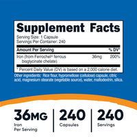 Thumbnail for Nutricost Chelated Iron, As Ferrochel, 36mg, 240 Capsules